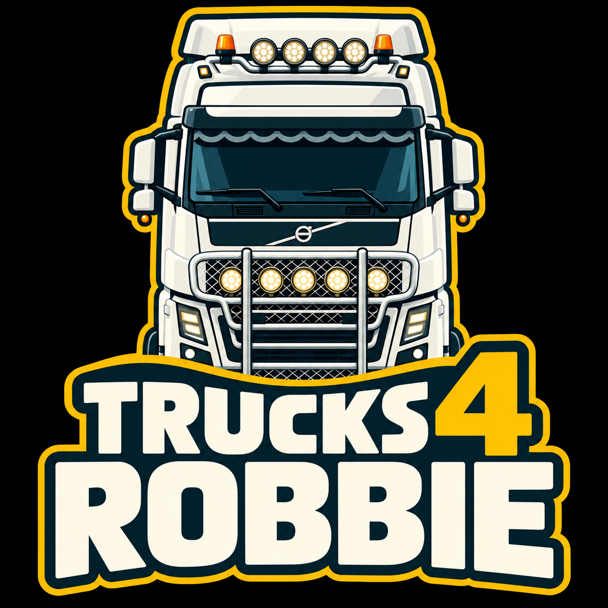 Trucks 4 Robbie badge with a front-facing white Volvo truck