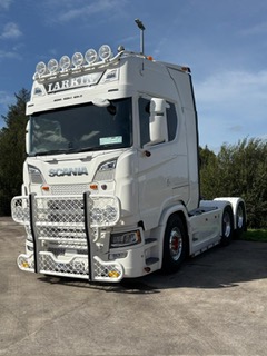 White Scania with a front bull bar